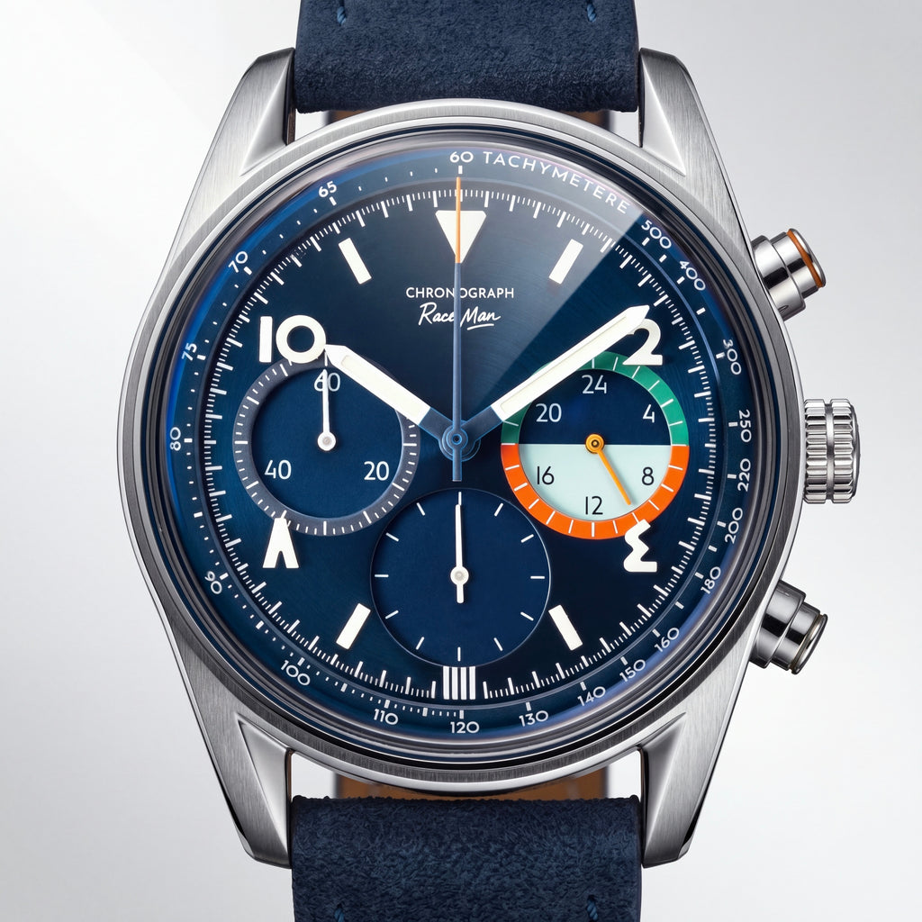 Race Man, the brushed blue dial
